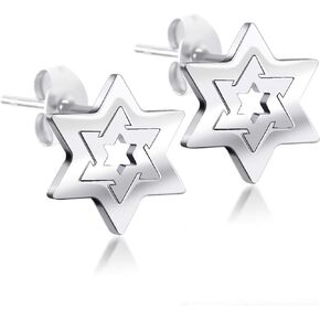 555Jewelry Hypoallergenic Stainless Steel Star of David Stud Earrings for Women & Girls