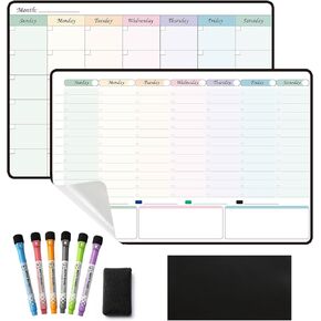 Weekly Dry Erase Calendar&Monthly Calendar&Daily Planner&to Do List&Menu Board self Adhesive Stick on Non-Magnetic Stainless Fridge & Glass & Wall & Wooden(Any Smooth Surface),Family Calendar