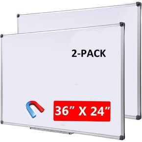 2 Pack 48 x 36 Large Magnetic Dry Erase Board with Removable Marker Tray| Commercial Quality Wall-Mounted Aluminum Message Presentation White Board for Home Office Classroom