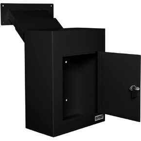 Through-The-Wall Drop Box Deposit Safe 17 x 13 x 7 - Heavy Duty Steel Mailbox with Lock for Receiving Mail, Checks, Letters, Cash and More for Home, Office and Commercial Use (D700) (Black)