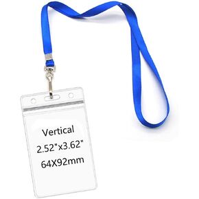 Lanyards with Id Holder Name Badges Waterproof Name tag Badge Holders with Neck Lanyard Swivel J-Hook Clip 50 Pack (Black, Horizontal)