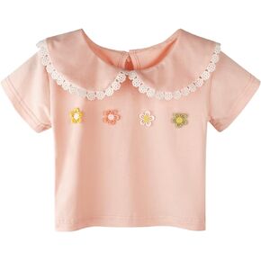 Baby Little Girls Cotton Ruffled Collar Doll Collar Summer Short Sleeved T-Shirt Blouses