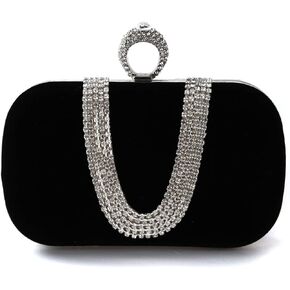Women Velvet Evening Bag Sparkly Rhinestone Clutch Bag Bridal Wedding Purse Charming Glittering Handbag