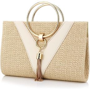 YYW Summer Beach Straw Evening Bag,Straw Clutch Purse Straw Handbag Shoulder Bag Top-handle Bag