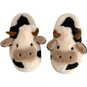 Womens Cozy Plush Cartoon Slippers Cute Cow Animal Slippers Warm Indoor Outdoor Home Fuzzy Slippers