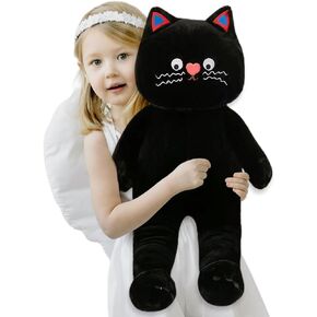 Cuddly Cat Plush Toy - Soft Huggable Stuffed Animal Pillow for Boys, Girls, Kids, and Girlfriends - Ideal Valentine’s Day Gift (Black, 15 inch)