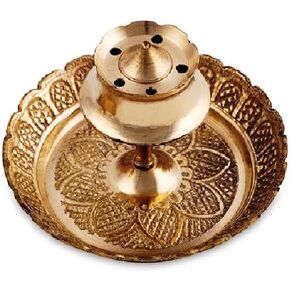 Brass Agarbatti Dhoop Sticks Holder Stand with Ash Catcher Incense Burner Holder 5 Stick Holes for Pooja at Home, Office, Mandir,Spiritual Events Positive Energy in Kuwait