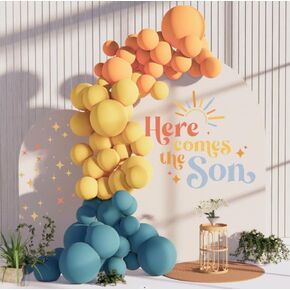Boho Retro Balloon Arch Garland Balloon Kit Blue slate Orange Mustard Yellow Balloons for Here Comes the Son Baby Boy Shower Bridal Shower Birthday Party Backdrop Decorations (Blue Slate)