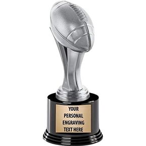 Crown Awards Football Trophies with Custom Engraving, 7.25" Personalized Silver Iconz Football Trophy On Deluxe Round Base Prime