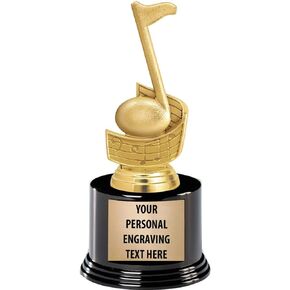 Crown Awards Music Trophies with Custom Engraving, 7.25" Personalized Gold Music Note Singing Trophy On Deluxe Round Base Prime