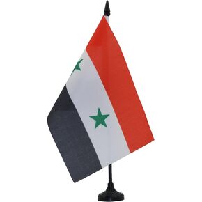 AZ FLAG Syria Table Flag 5'' x 8'' - Syrian Desk Flag 21 x 14 cm - Black Plastic Stick and Base