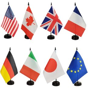 G8 countries Table Flag Kit,USA, Canada, United Kingdom, Table Flag, France, Germany, Italy Desk Flag,Office Flag,Table Flags with Stand Base, Flags of 8 countries in Kuwait