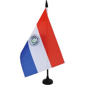 AZ FLAG Paraguay Table Flag 5'' x 8'' - Paraguayan Desk Flag 21 x 14 cm - Black Plastic Stick and Base
