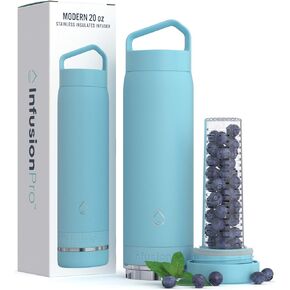 زجاجة مياه Infusion Pro Fruit Infuser معزولة بالفراغ (20 أونصة) من الفولاذ المقاوم للصدأ: تتضمن كتاب الوصفات الإلكتروني: مصفاة مياه تحميل سفلي لمزيد من النكهة: سهولة التنظيف: زجاجة مياه هدية رائعة