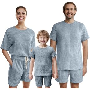 IFFEI Family Matching Pajamas Sets 2 Piece Lounge Set Soft Loungewear Sleepwear Tops and Shorts with Pockets