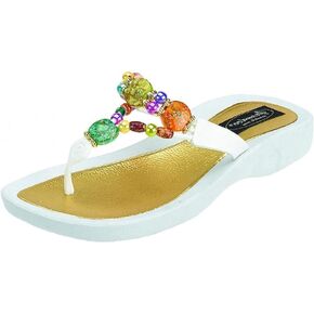 Grandco Women's 24768G Marble Deluxe Beaded Waterproof Sole Beach Thong Sandals