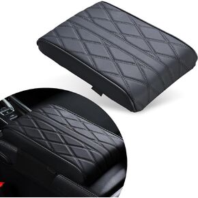 Pack-1 Car Armrest Box Booster Pad, 12.5" x 8.6" x 1.9" Memory Foam Leather Relieve Elbow Pressure Cushion, 3D Diamond Lattice Non-Slip Breathable Protection, Universal for Cars (Black)