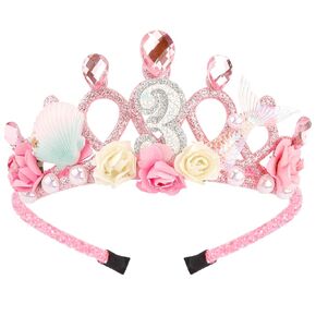7th Birthday Headband Flower Birthday Crown for Girls 7th Birthday Decorations for Girl Pink Hair Band Cute 7 Year Old Princess Tiara Birthday Party Decorations Accessory