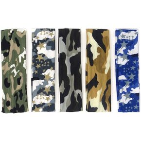 Honbay Headband [Camo] - Outdoor Sports Magic Scarf, 5pcs Outdoor Headbands, Elastic Cotton Headbands, Bicycle Bandanas Head Wrap for Teens, Boys, Men and Women
