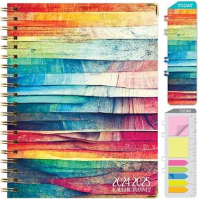 HARDCOVER Academic Year 2024-2025 Planner: (June 2024 Through July 2025) 8.5"x11" Daily Weekly Monthly Planner Yearly Agenda. Bookmark, Pocket Folder and Sticky Note Set (Rainbow Oak)