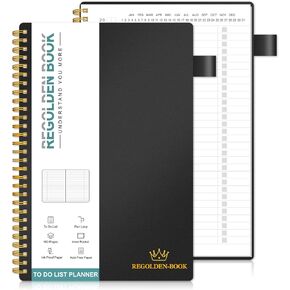 Regolden-Book To Do List Notebook, Daily Planner for Work, Project Tasks & Personal Organizer, Checklist Man/Women, Pocket, Pen Loop, 160 Pages (7"x10")