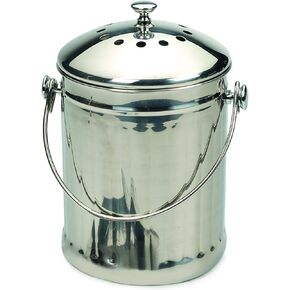 RSVP International Endurance (PAIL-SM) Stainless Steel Compost Pail with Charcoal Filters, 1/2 Gallon | Keep Food Scraps & Organic Waste for Soil | 2 Charcoal Filters for Odor Control | Dishwasher Safe