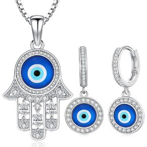 Blue Turkish Glass Pendant and Earrings Evil of Eye Jewelry for Women Men