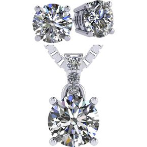Central Diamond Center Pure Brilliance 4 Prong 4.00ctw Stud Earrings & 4.00ct Solitaire Necklace Jewelry Set (W)