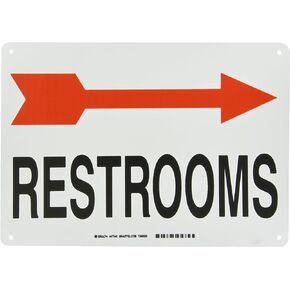 Brady 47540 Plastic, 10" X 14" Sign, Legend, "Restrooms (W/Right Arrow)"