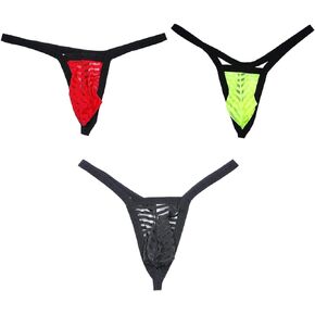 3 PCS Men's See-Through Thong Underwear Sexy Bulge Pouch Bikini Thong Hot T-back Thong G-String Undie Underpants