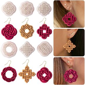 6 Pcs Chinese Style Polymer Clay Cutters,Retro Boho Flower Texture Polymer Clay Earrings Polymer Clay Molds Vintage Geometry Line Clay Earring Cutters for DIY Craft Jewelry Clay Earring Making Kit