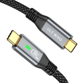 ULT-WIIQ USB C to USB C Cable 240W High Speed USB 3.2 Gen 2X2 Cable Support PD 3.1 Fast Charging 20Gbps Data Transfer 4K Video Durable Nylon Braided USB C Data Cable for iPhone 15 Samsung MacBook 1FT