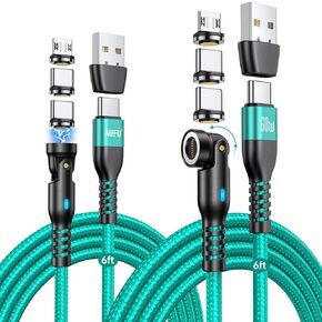 AUFU 60W USB C Magnetic Charging Cable (6.6ft, 2Pack), 6 in 1 USB/C to USB C Micro USB Magnetic Charger Fast Charging Cable Type C Data Transfer for Laptop/Tablet/Phone