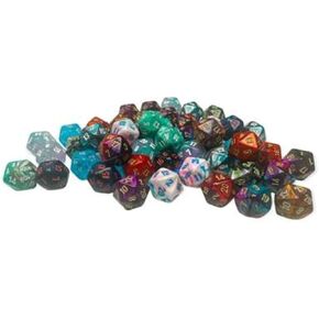 Assorted Mini Dice No 2 with Numbers D20 10mm (3/8in) Pack of 50 Chessex