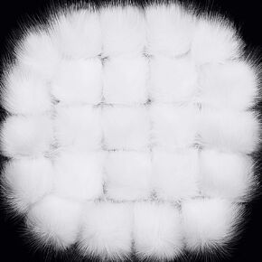 24 Pieces Faux Fur Hats Pom Pom Balls with Elastic Loop DIY Faux Fur Fluffy Pompoms Ball with Rubber Band Knitting Accessories for Shoes Gloves Scarves Bags Keychain Charms