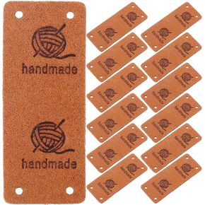 VILLCASE 50pcs Handmade PU Leather Label Leather Crochet Labels Clothing Hand Made Embossed Tag with Holes Embellishments Knit Leather Tags for Crochet Sewing Clothing Decor (Square)