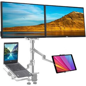 4 arm Height Adjustable Desk Bed Holder Mount Stand for 10 to 17 inch Laptop and Double Monitor(11-27 inc),Compatible with MacBook,Ipad Pro Ipad Air,IPad Mini, Tablets 9 to 13 inch (Black)