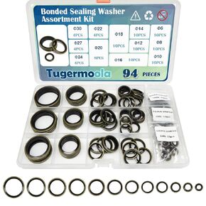 94PCS 12 Sizes NBR Metal Bonded Sealing Washer Assortment Kit Automotive Self-Centred Bonded Seal Oil Pipe Seal Gasket O-Ring Set (M6-M30)