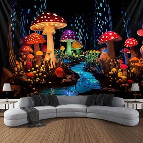 Blacklight Wall Decor Tapestry for Bedroom, Fantasy Funny Plan Wall Hanging Decor UV Reactive Black Light Moon Tapestries Art Mural Living Room Dorm Decorations Halloween Decorations Gifts