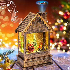 Garma Christmas Train Musical Snow Globe Lantern with Projection, Lighted Water Globe Lantern Swirling Glitter White Santa Claus for Christmas Decoration Gifts, Battery or USB Operated LED Lighted