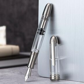 Asvine P36 Titanium Fountain Pen Piston Filling, Bock Medium Nib Clear Transparent Acrylic Smooth Writing Pen Case Set