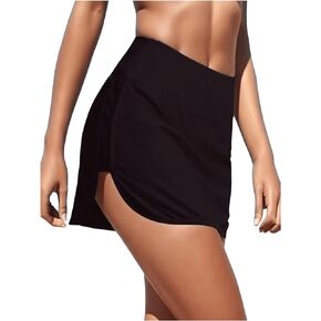MakeMeChic Women's Swim Skirt High Waist Tummy Control Split Bathing Suit Skirt Sporty Bikini Bottom