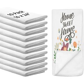 IEDASING'S CHOICE 10 Pack Sublimation Blanks Towels Heat Transfer Kitchen Towels Absorbent Dish Towels Microfiber Tea Towels Multi Purpose for DIY Printing Home Cleaning 16 x 24 Inches White