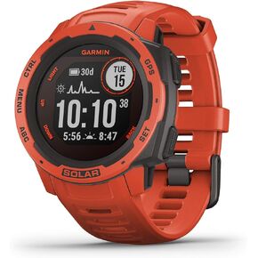 Garmin Instinct Solar, Solar-Powered Rugged Outdoor Smartwatch, Built-in Sports Apps and Health Monitoring, Flame Red (Renewed)