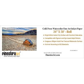 24" X 50' Cold Press Watercolor Fine Art Inkjet Paper - Roll 3 INCH CORE