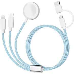 𝐔𝐩𝐠𝐫𝐚𝐝𝐞𝐝 𝐑𝐚𝐩𝐢𝐝 𝐅𝐚𝐬𝐭 Charging USB C Watch Phone Charger 3 in 2 Cable, Compatible with Apple Watch Ultra SE Series 1-8, Universal Travel Multi Devices All in One Cord, 4FT/1.2M-Blue