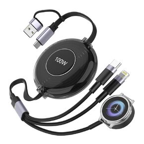 100W Multi Charging Cable for Samsung Watch Charger, Retractable Charging Cable for iPhone15/14/13/12/11, Galaxy Watch Charger for Samsung Galaxy Watch 6/5/4/3/2/Pro/Active,Galaxy S24/23/S22/S20