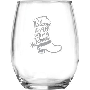إلقاء اللوم على كل شيء على جذوري (15 أونصة) - زجاج مضحك بدون جذع - مروحة موسيقى الريف - هدية عيد ميلاد - هدايا الانتقال لمنزل جديد - عيد الميلاد - زجاج غربي - أكواب مطبخ - نبيذ - مزارع - ياقة زرقاء in Kuwait
