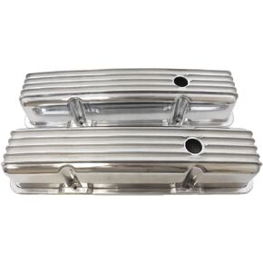 Company R6181 Tall Finned Polished Aluminum Valve Cover for Small Block Chevy