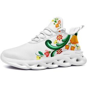 Women's Mexican Flower Running Shoes Vintage Floral Print Athletic Cushion Non Slip Sports Walking Sneaker Gym Tennis Shoes Mother's Gift